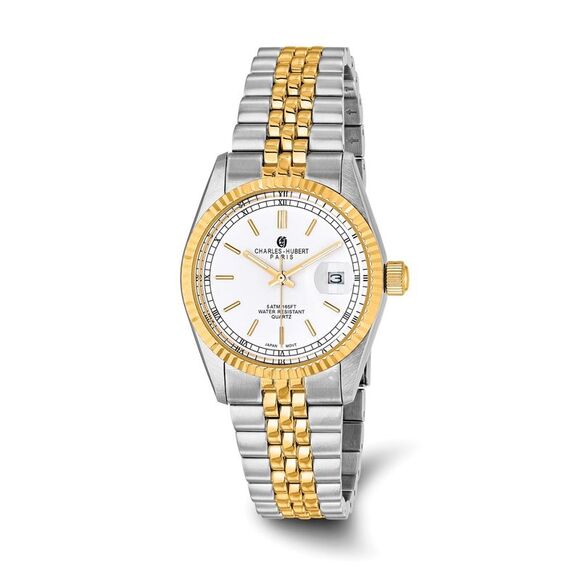 Charles Hubert Mens Two-Tone Off White Dial Round Analog Watch
